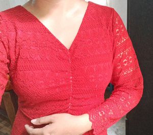 Red Lace Midi Dress