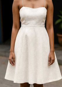 Elegant White Floral Jacquard Fit &amp; Flare Dress