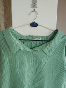 Green Striped Tie Cuff Shirt
