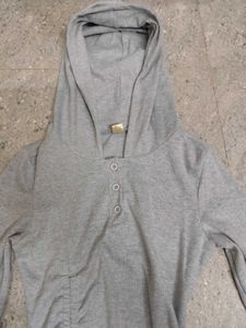 Grey Hooded Bodycon Ruched Dress