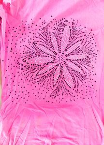 Pink Turtle Neck Top With Rhinestone Floral design
