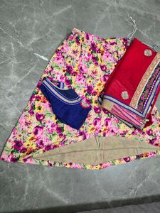 Elegant Pink half /half Embroidered Saree