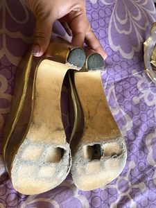 Gold Peep-Toe Heels
