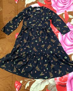 Elegant Floral Print Black Dress