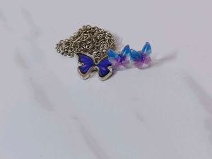 Butterfly Jewellery Set - Locket &amp; Earrings Combo