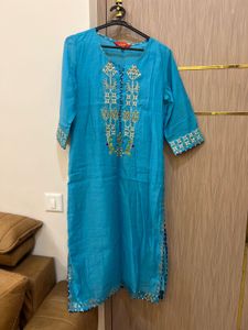 Embroidered Turquoise Blue Kurta