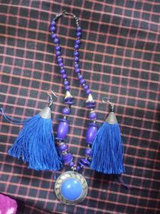 Blue Tassel Necklace & Earring Set