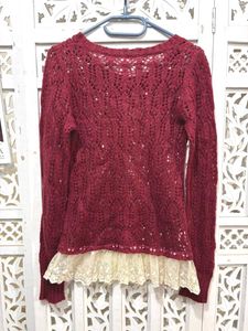 Red Cottagecore Crochet Sweater B