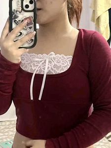 Burgundy Lace Trim Top