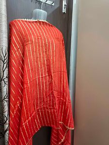 Red &amp; Gold Striped Dupatta