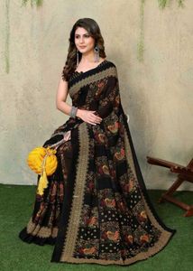 Elegant Black Printed Saree