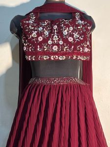 Elegant Maroon Embroidered Lehenga Choli