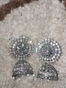Sparkling Silver Jhumka Earrings