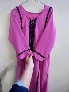 Pink Kurti With Black Lace Pakistani Look 💖