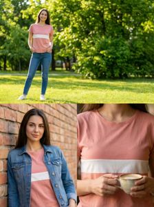 Peach T-shirt with White Stripe