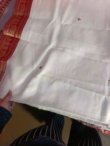 Elegant White &amp; Red Embroidered Saree