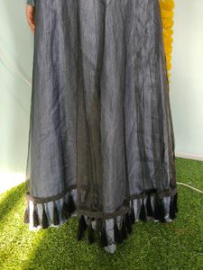 Grey Tassel Banglori Silk Net Lehenga