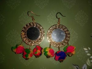 Mirror & Pom Earrings