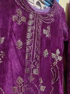 Elegant Purple velvet Kurta Set