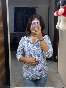 blue floral shirt