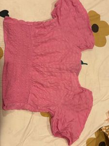 Pink Tie-Front Puff Sleeve Top