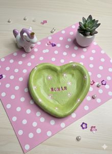 Green heart shape jewellery tray