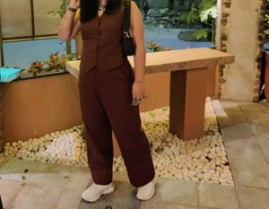 Linen Waistcoat In Brown Colour