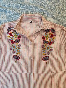 Striped Embroidered Shirt Dress