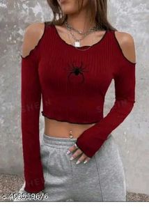 Spiderman Ribbed Cold Shoulder Crop Top