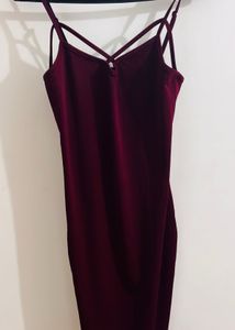 Burgundy Midi Slip Dress with Criss-Cross Straps
