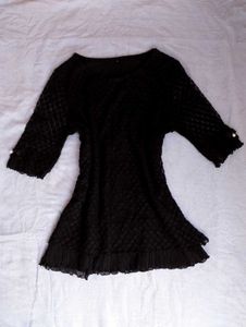 Black polka dot textured Top