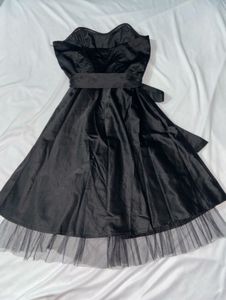 Black Bustier Satin Bandeau Dress Evening