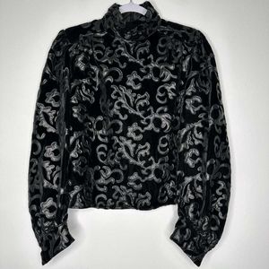 ZARA Black Faux Leather Velvet Top