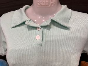 Mint Ribbed Polo Crop Top