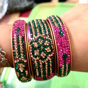 Sparkling Pink &amp; Green Bangle Set