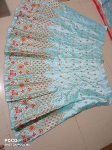 Sky Blue Pink Semi Stitched Lehenga Choli