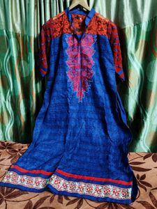 xxl Blue & Red Embroidered Kurta