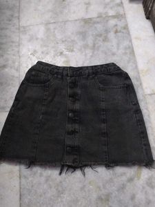 Black Denim Mini Skirt - Button Front