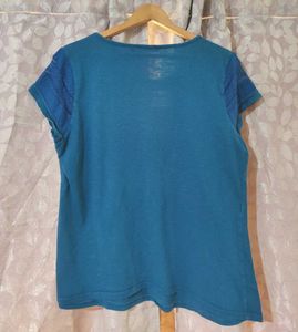 Teal Blue Lace Detail Cotton Top