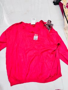 Pink Pullover Sweater with Scarf Detail