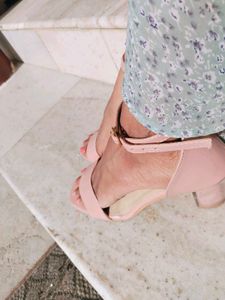 Peach Ankle Support Transparent Block Heels