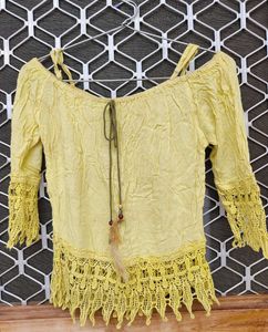 Yellow Crochet Detail Top
