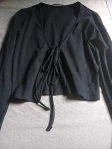 Ribbed Tie-Front Top