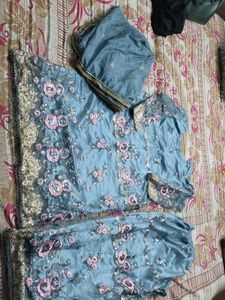 Blue Embroidered Indian Suit