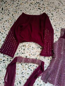 purple Embellished palazo top Set