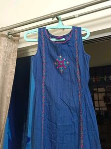 Branded Cotton Blue Embroidered Dress