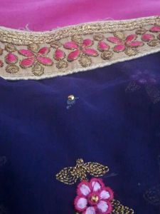 Rose With Navi Blue Georget Designer Saree
