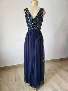 Navy Sequin Tulle Gown