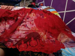 New Cherry Red Heavy Saree With Attached