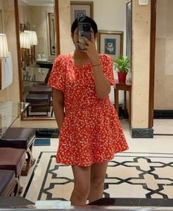 Anthropologie Red Printed Playsuit with Pockets
